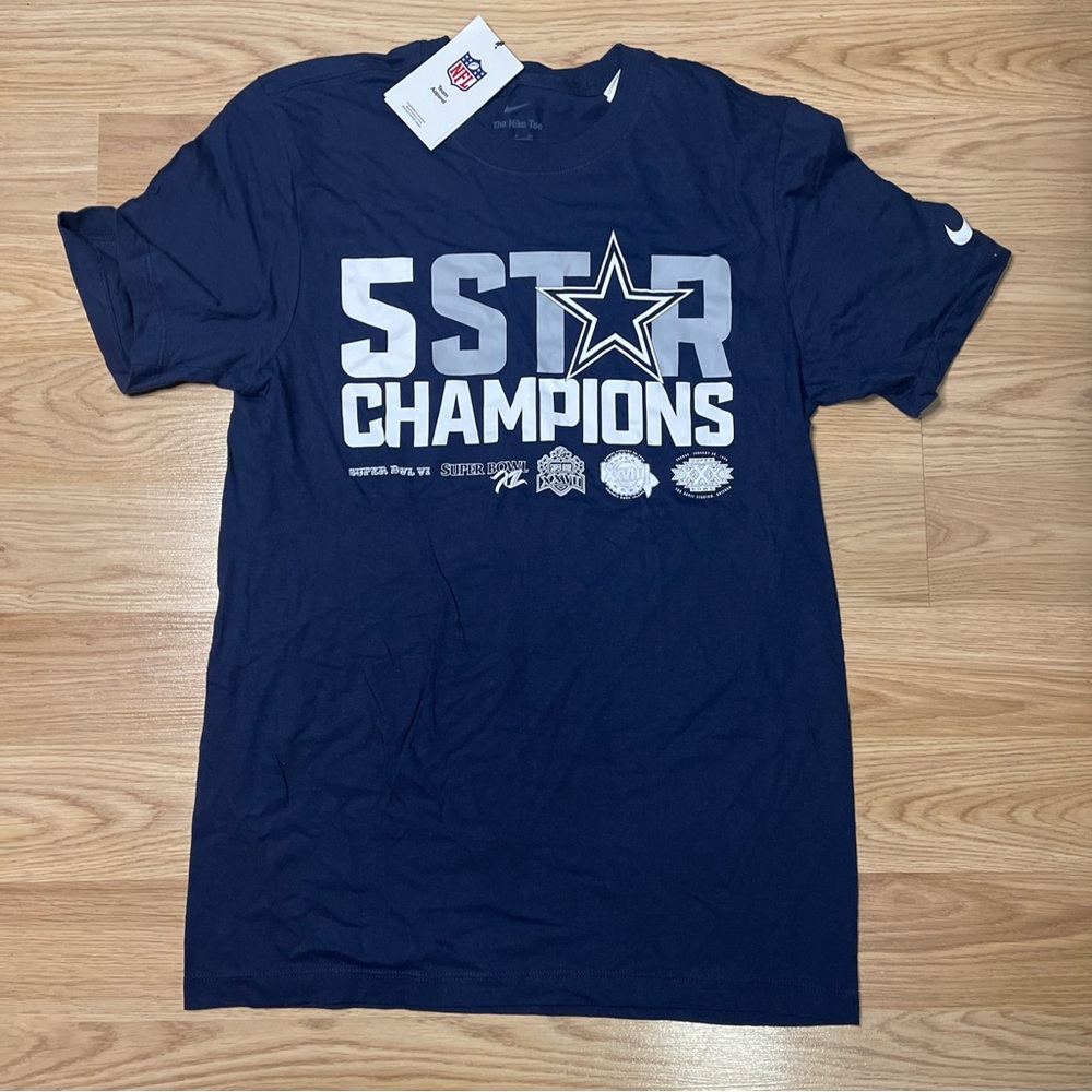 Nike Dallas Cowboys Men Blue 5 Star Champion Short Sleeve T Shirt Size S NWT